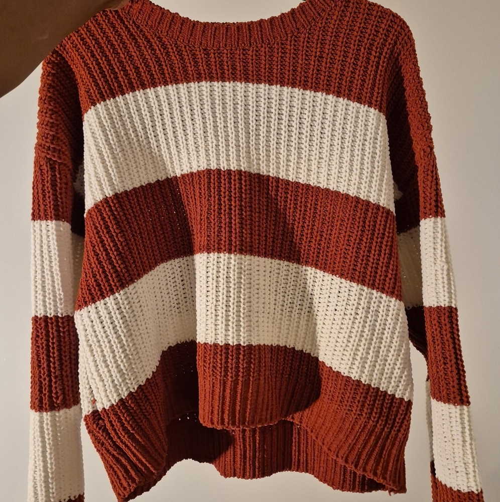 Striped Burnt Orange and White Juniors Sweater